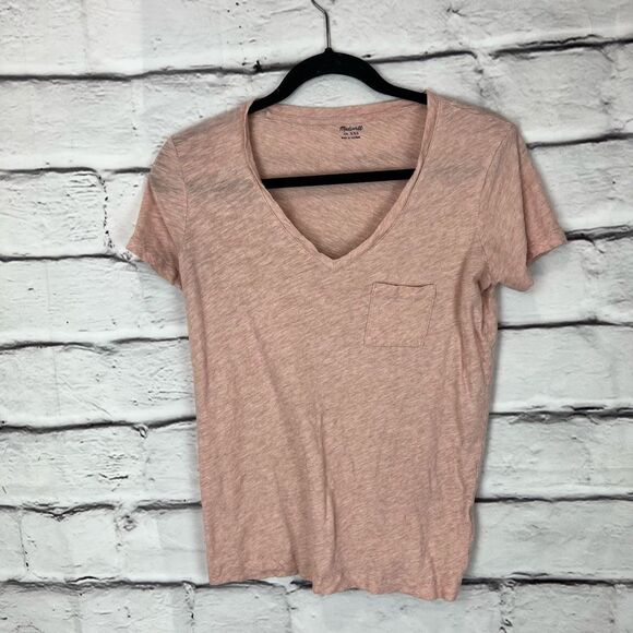 Madewell Women's 2XS Pink V-Neck Pocket Tee Short Sleeve Casual - Picture 1 of 5